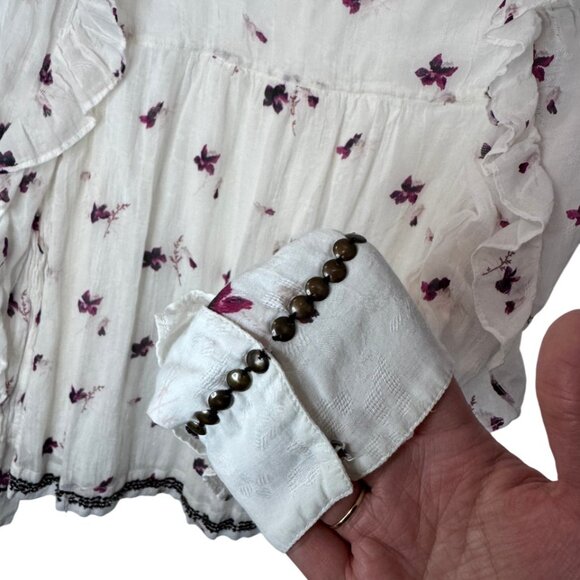 Joie white Leitha floral beaded ruffled long sleeve blouse size XS - Picture 6 of 9